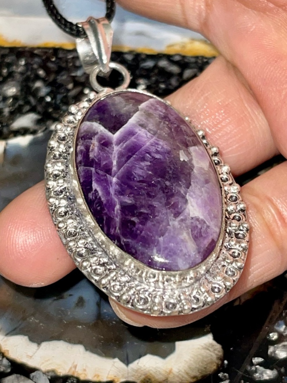 Chevron Purple Amethyst Pendant 2 1/2”